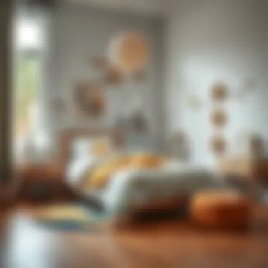 A stylish children's room featuring themed bedding