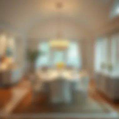 Stylish Dining Area with White Furniture and Warm Lighting Stylish dining area with white furniture and warm lighting