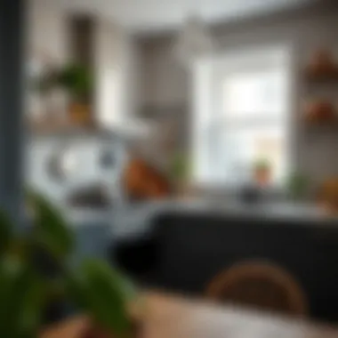 Stylish Kitchen with Rail Pot Hanger Stylish kitchen decor featuring a rail pot hanger