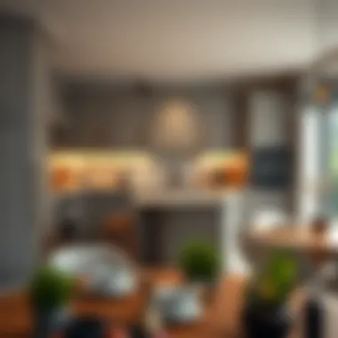 Stylish Kitchen with Gray Cabinetry Stylish kitchen featuring gray cabinetry and ambient lighting