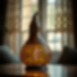 An intricately designed gourd lamp showcasing traditional artistry
