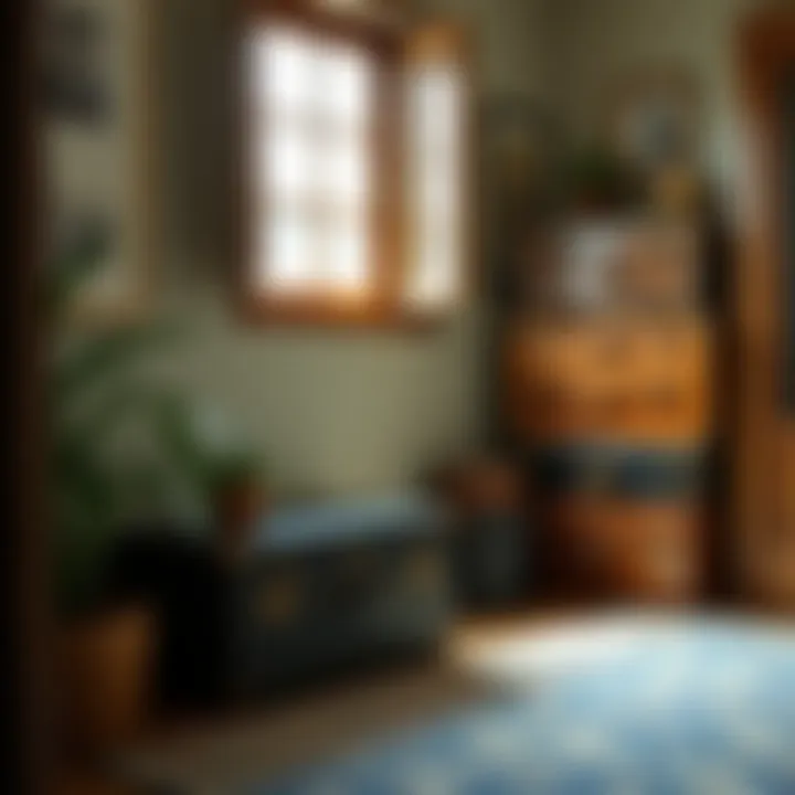 Artful Corner with Wooden Suitcases Artistic arrangement of wooden suitcases in a cozy corner