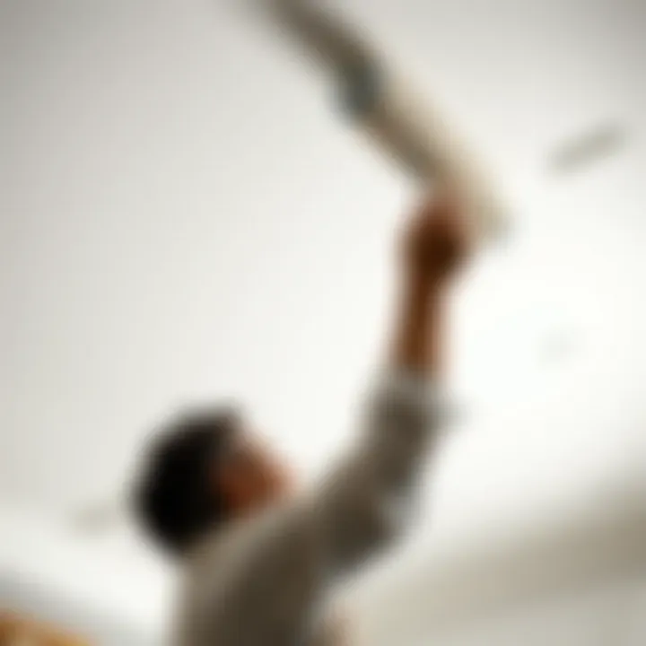 Applying Paint with a Roller A person applying paint to a ceiling using a roller