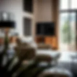 A stylish wide armchair in a modern living room setting.