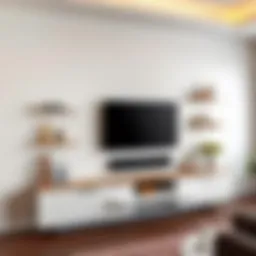 Contemporary TV side shelf design with decorative elements