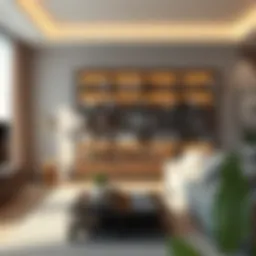 Stylish modern bookshelf in a contemporary living room