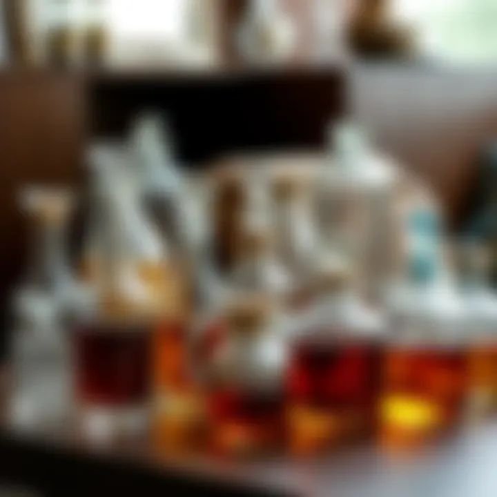 Variety of glass oil containers displayed aesthetically.