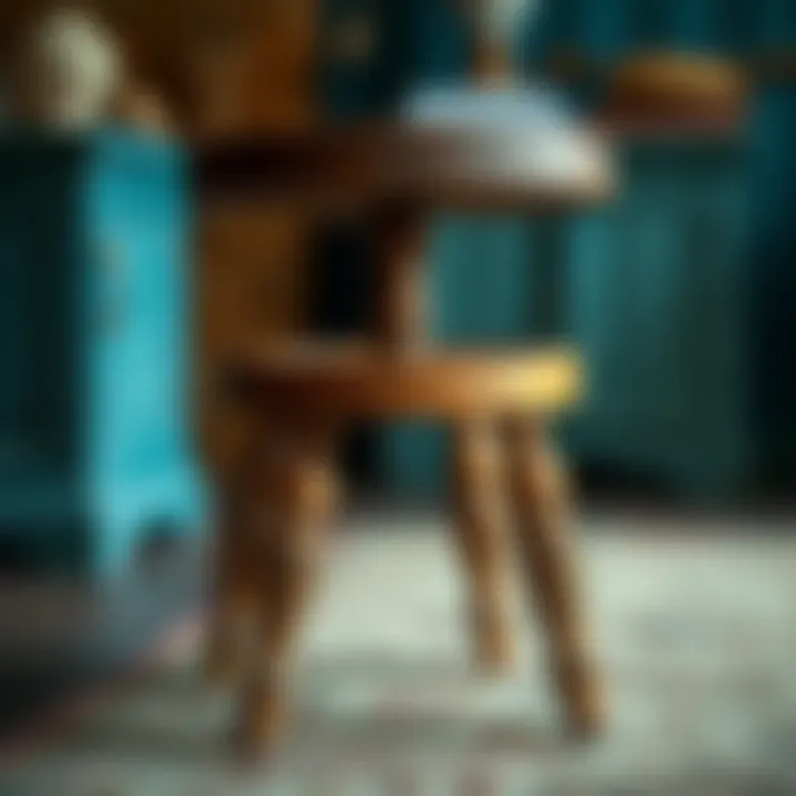 Detailed view of a vintage stool's craftsmanship
