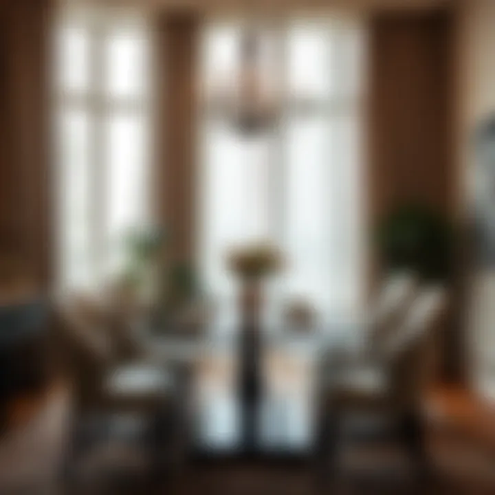 Stylish Dining Area with Taupe Decor Stylish dining area showcasing taupe curtains that enhance the ambiance.