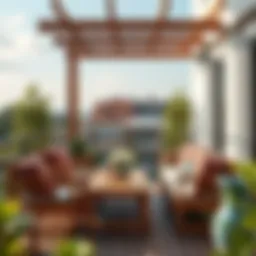 Elegant outdoor wooden balcony set with cushions