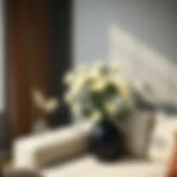 Lush artificial corner flowers enhancing a modern living space