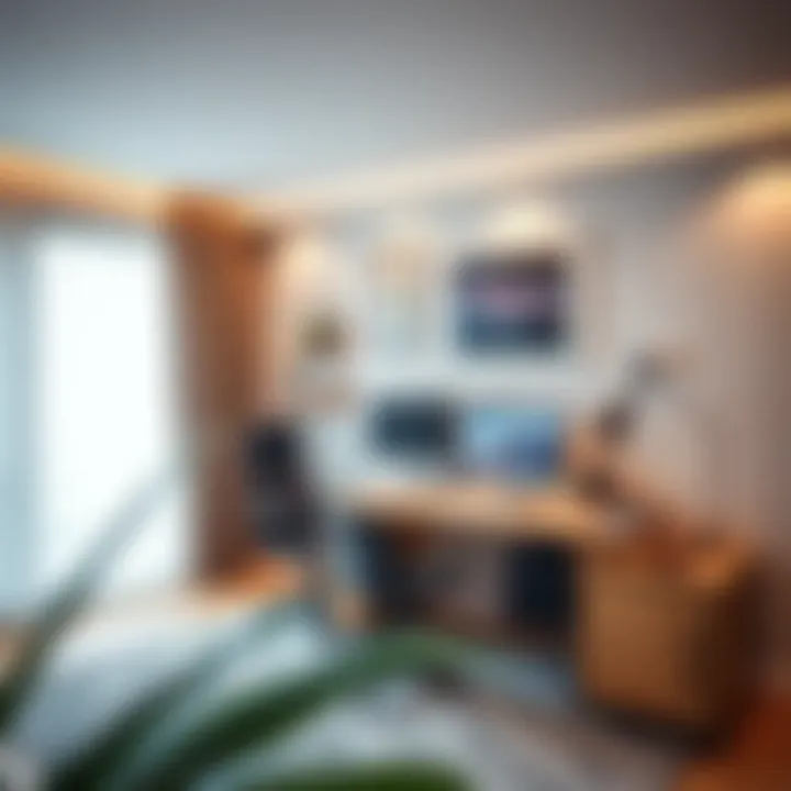 Home Office with Effective Cable Management A stylish home office setup featuring cable management solutions