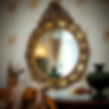 Vintage round mirror with intricate detailing enhancing decor