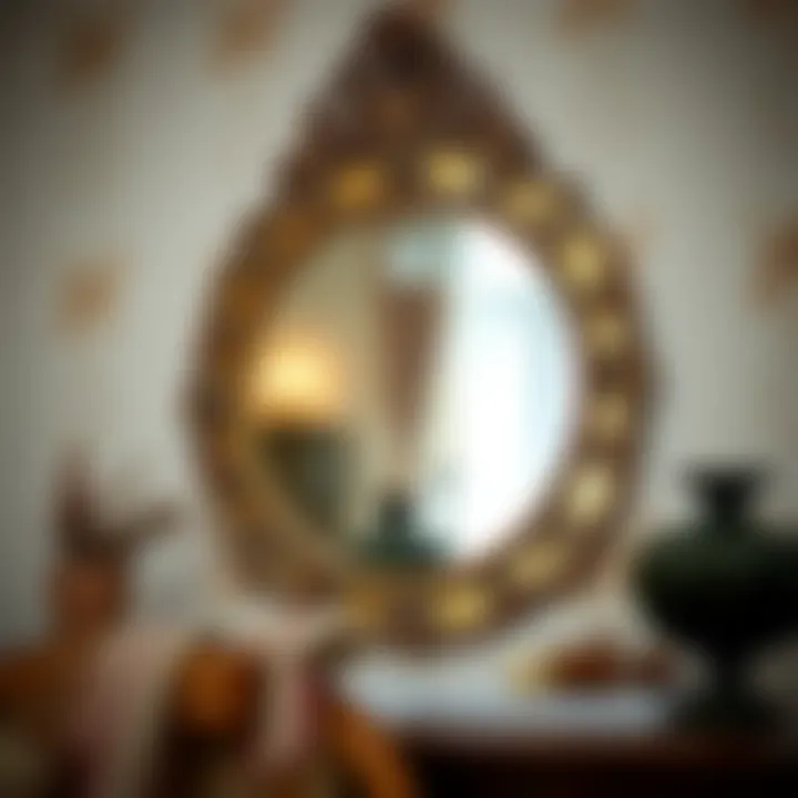 Vintage round mirror with intricate detailing enhancing decor